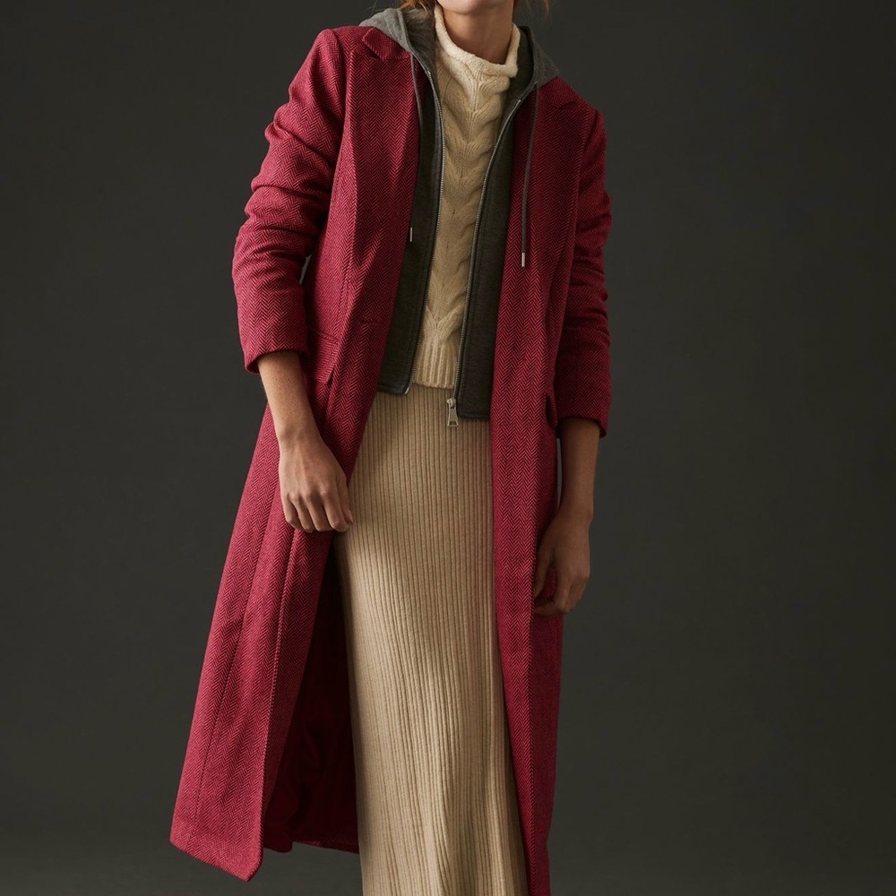 Avec Les Filles Hooded Twill Coat | Chic Parisian Style Button Front Jacket